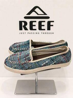 Reef Salty Island Tweed Slip On Flats Blue Multi Women’s 6.5